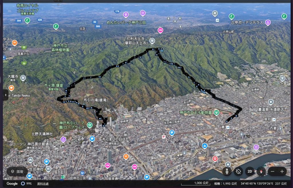 神戶摩耶 3D 路線圖